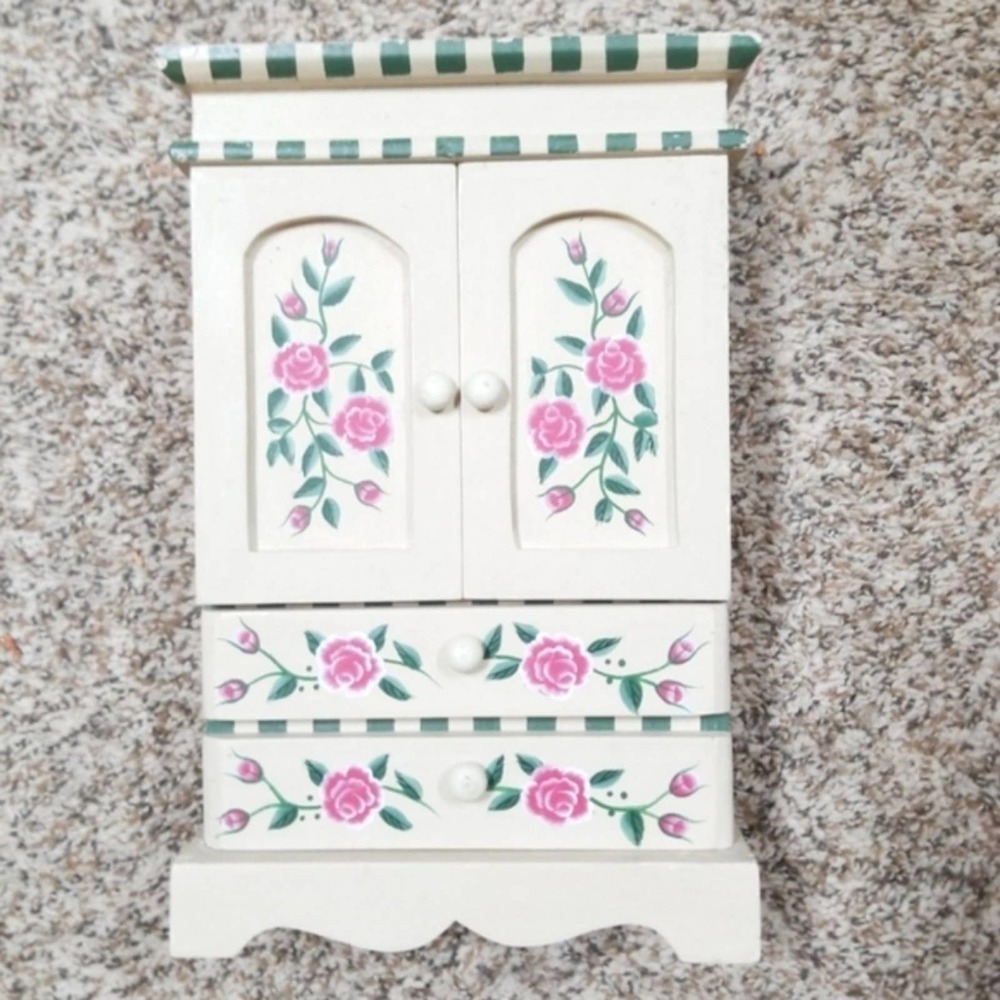 Floral jewelry armoire cottage shabby chic jewelry box